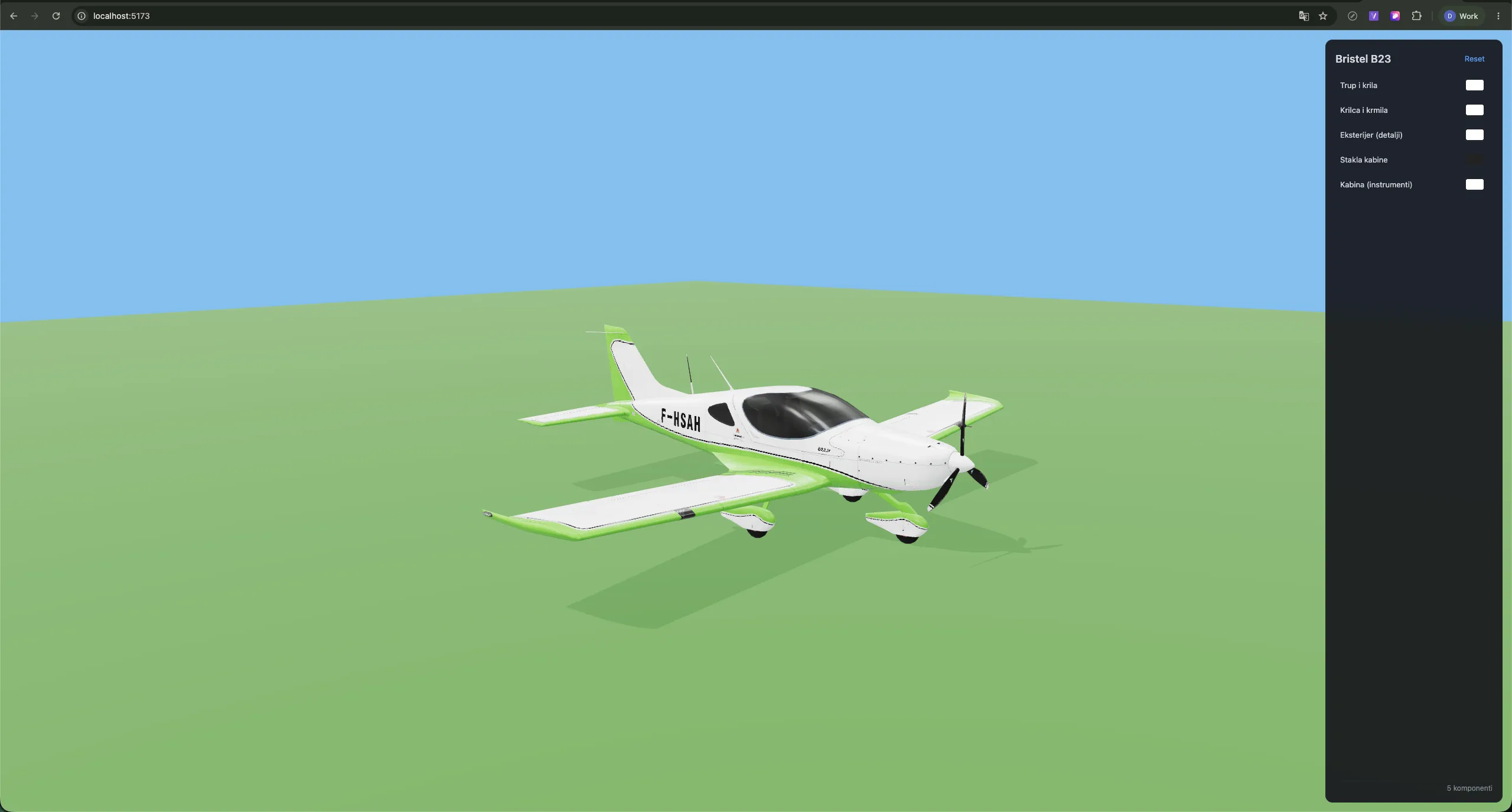 Before: the raw 3D model, flat green and unstyled, on a placeholder environment.